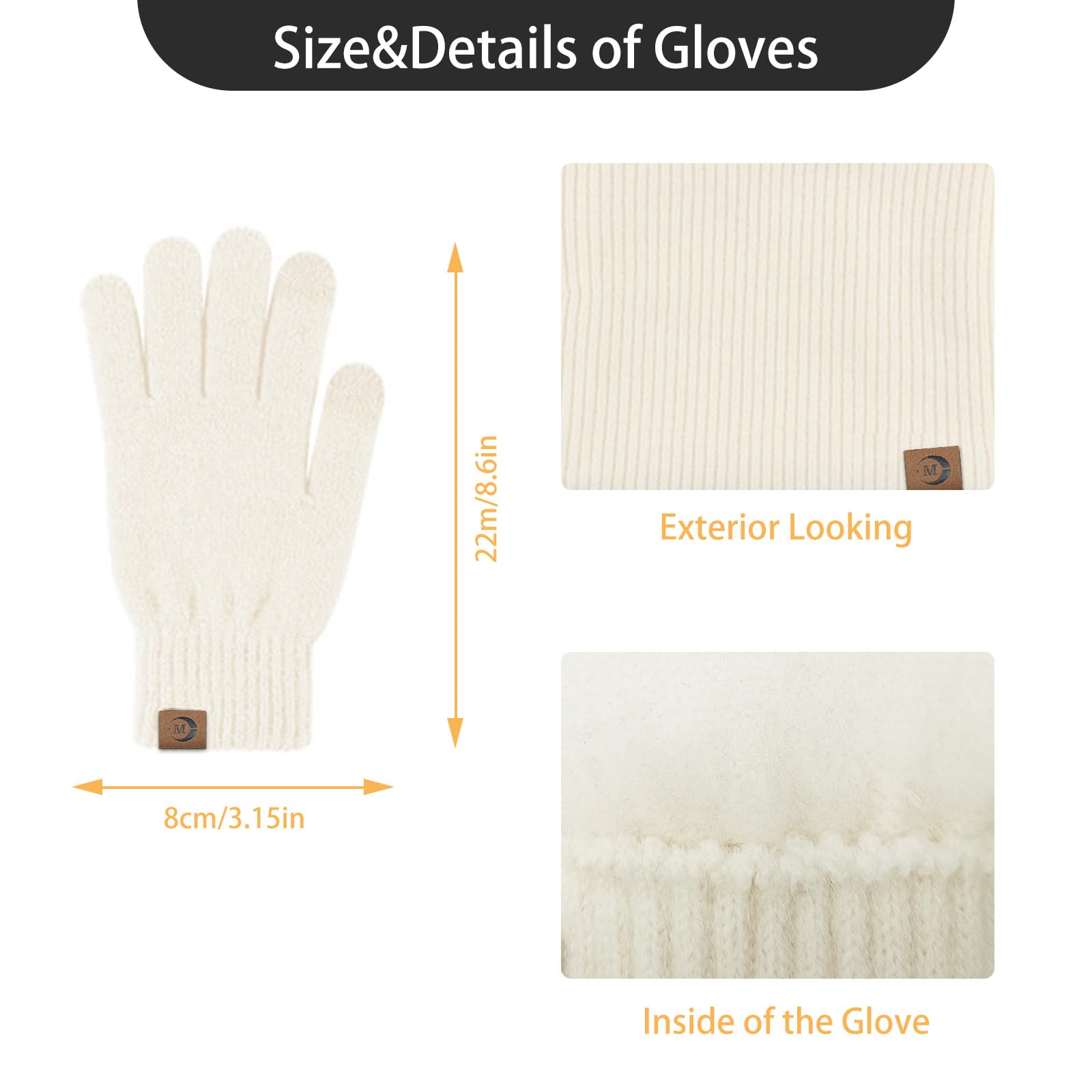 MARUKO Femme Tricotés Ensemble d'hiver Bonnet écharpe Gants d'écran Tactile 3 en 1, Doublure Molleton Doux Bonnet tricoté Chaud Cache-Cou Extensible Gants tactiles à 2 Doigts pour Femme