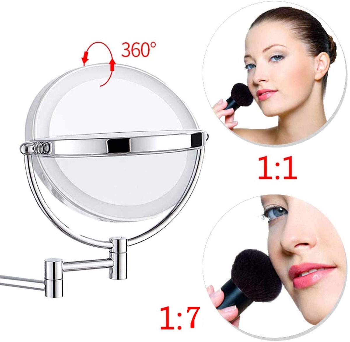 8'' Wandspiegel Voor Make-Up Met 1X/7X Vergroting, Tweezijdige Make