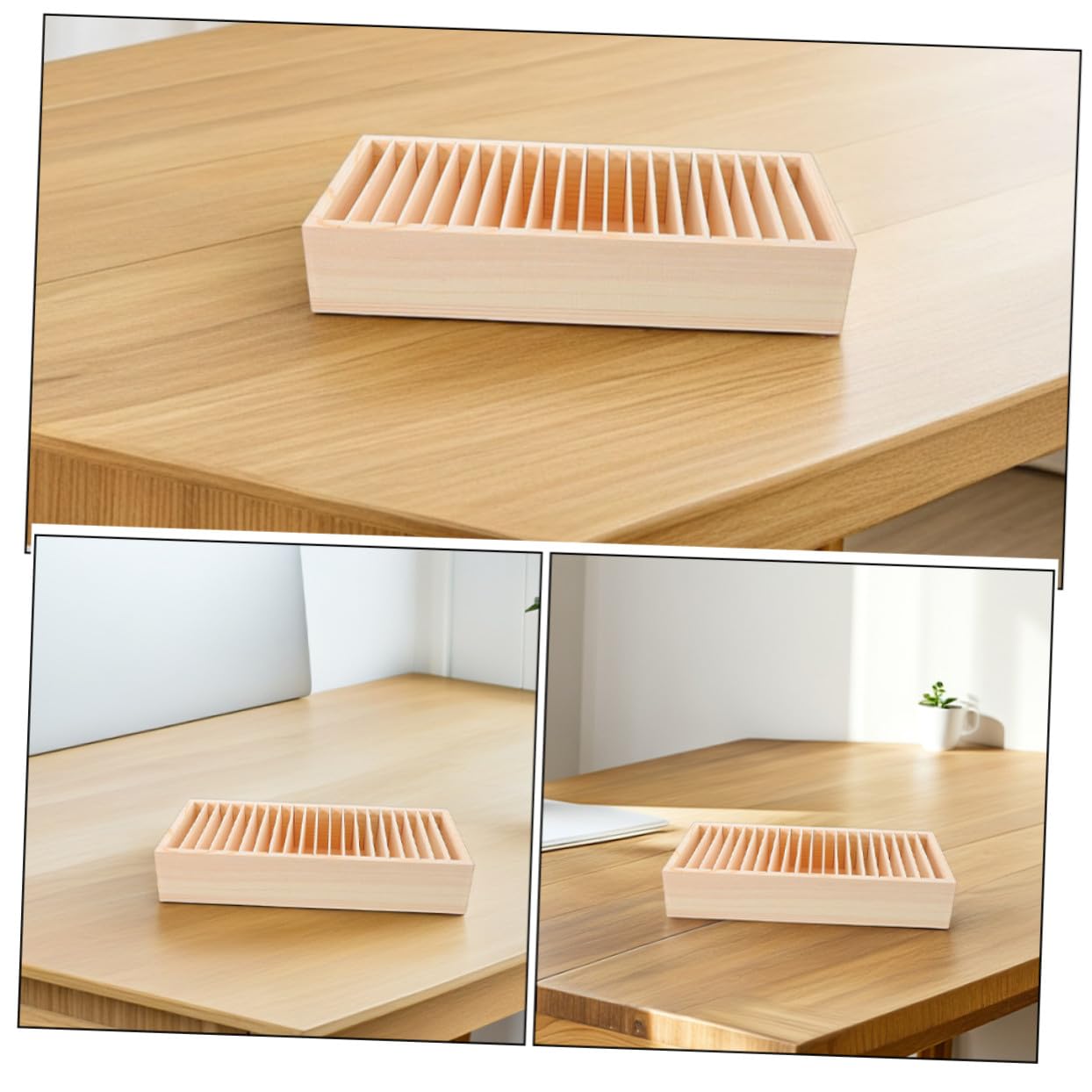 Sewroro Hölzerne Karteikarten Organizerbox mit Fächern, Abnehmbar, 2 Stück