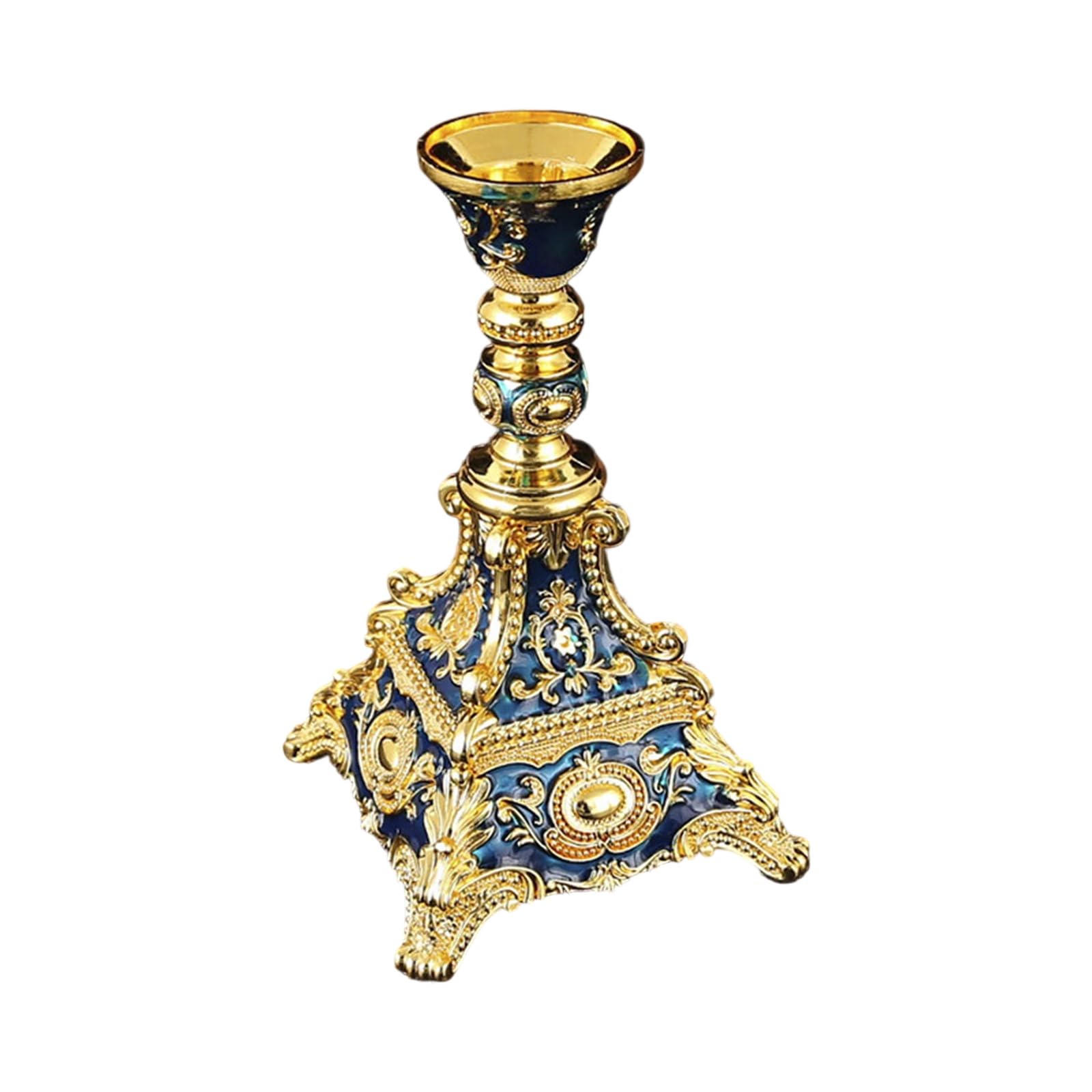 Buxuaaaa Golden Blue Zincs Alloy Taper Holders Elegant European Styles Metal Candlestick Stand Suitable For Family Gatherings Romantics Table Centerpieces Candlestick