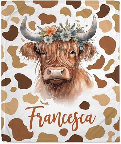 Vista 43 de Hyturtle Manta personalizada con estampado de vaca con nombre, mantas de bebé personalizadas para niños y niñas con estampado de vaca blanca y Vaca 7