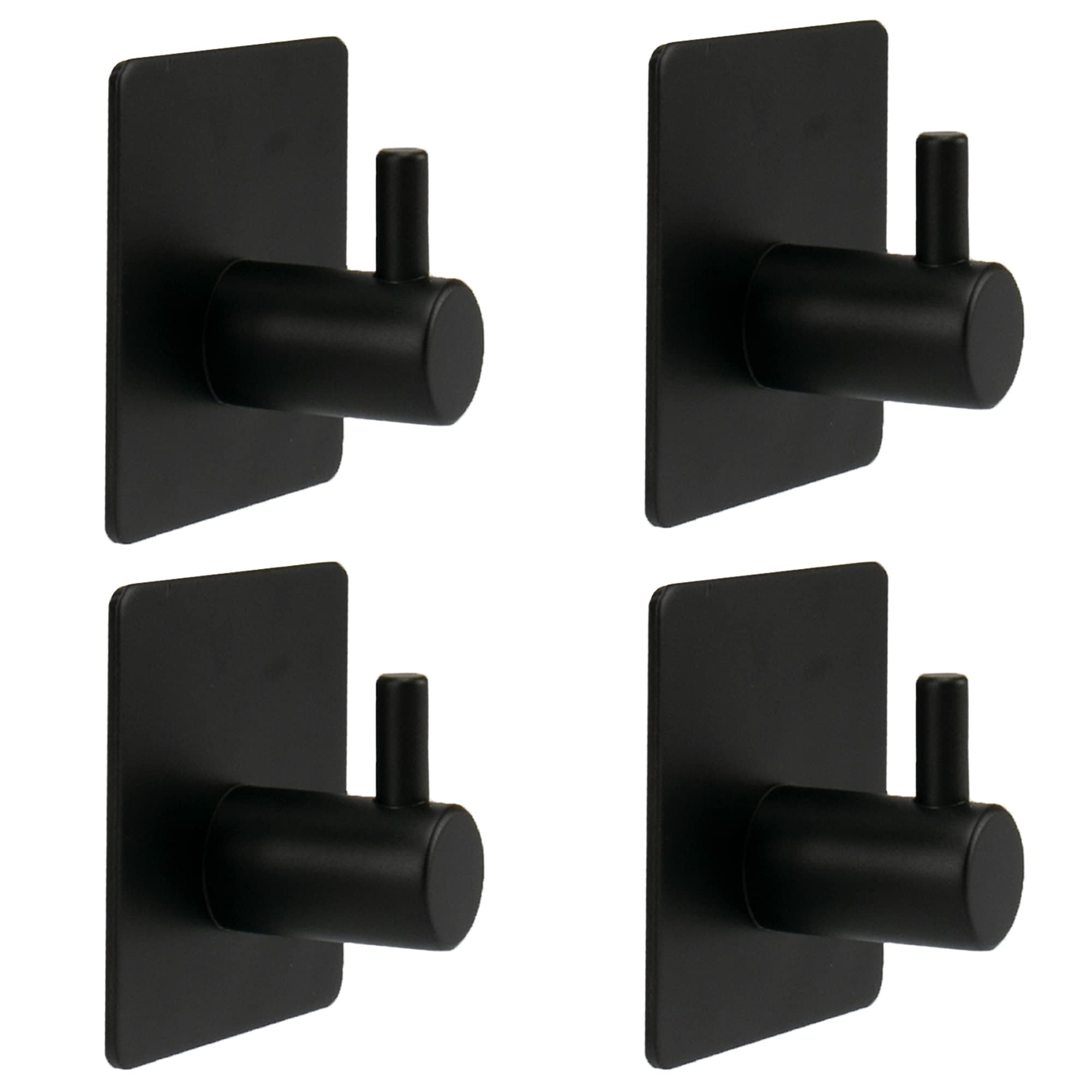 TocTen Adhesive Hooks Heavy Duty Towel Hooks Durable Waterproof Stainless Steel Wall Hooks for Hanging Coat, Hat, Key, Stick on Wall Self Adhesive Hooks for Kitchen Bathroom Bedroom Entryway (Black)