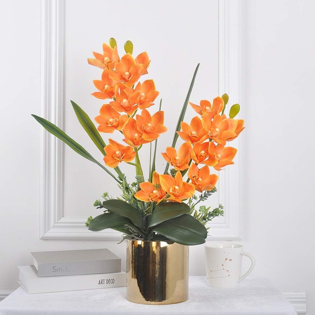 Sztuczne Storczyki, Jedwab, Sztuczne Kwiaty Phalaenopsis Z Wazonem, Zestaw Sztucznych Kwiatów 25,5 Cala, Sztuczne Kwiaty Do Domu, Sztuczne Storczyki