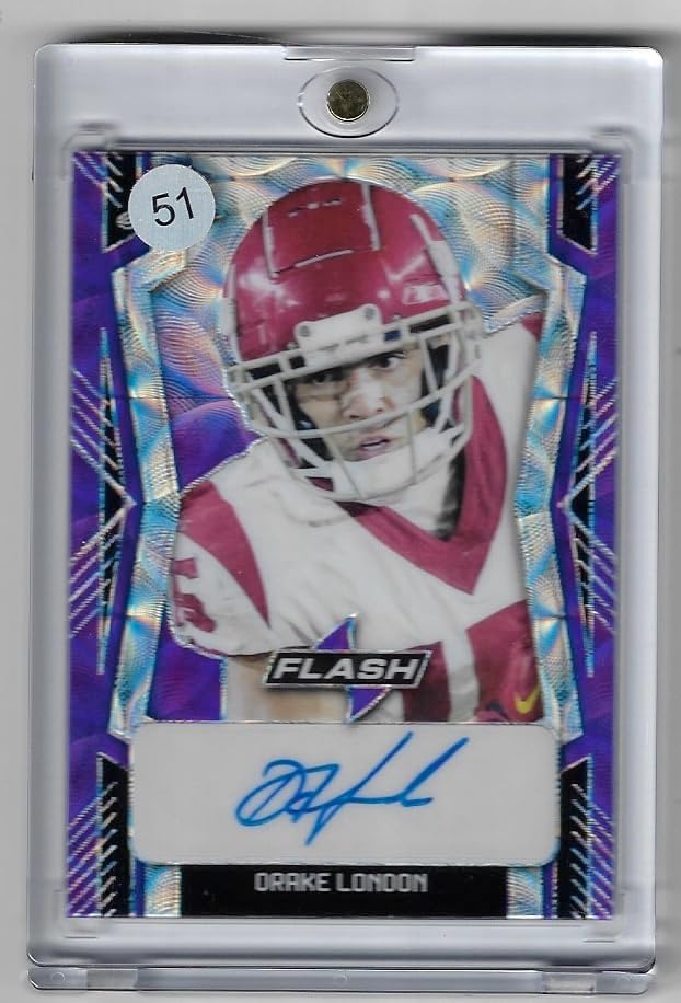 Drake London Autographed & Serial Numbered #10/15 Flash Purple Parallel Auto Rookie Card Collectible Football Card - 2022 Leaf Flash Football Card #PA-DL3 (Falcons) Ships in one Touch Case