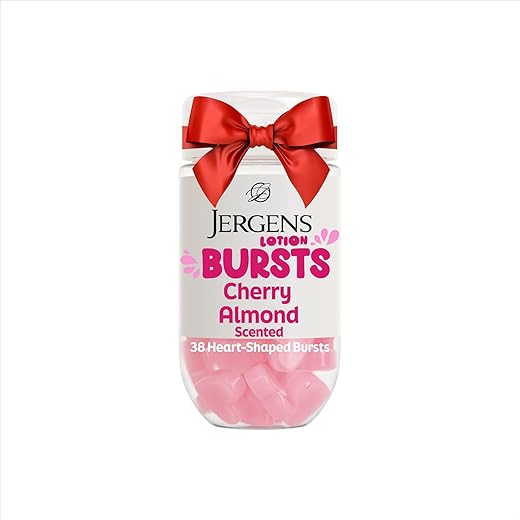 Jergens Cherry Almond Lotion Bursts, Squishy Heart-Shaped Moisturizer Bursts, Lotion Gifts for Teens, 38 Ct