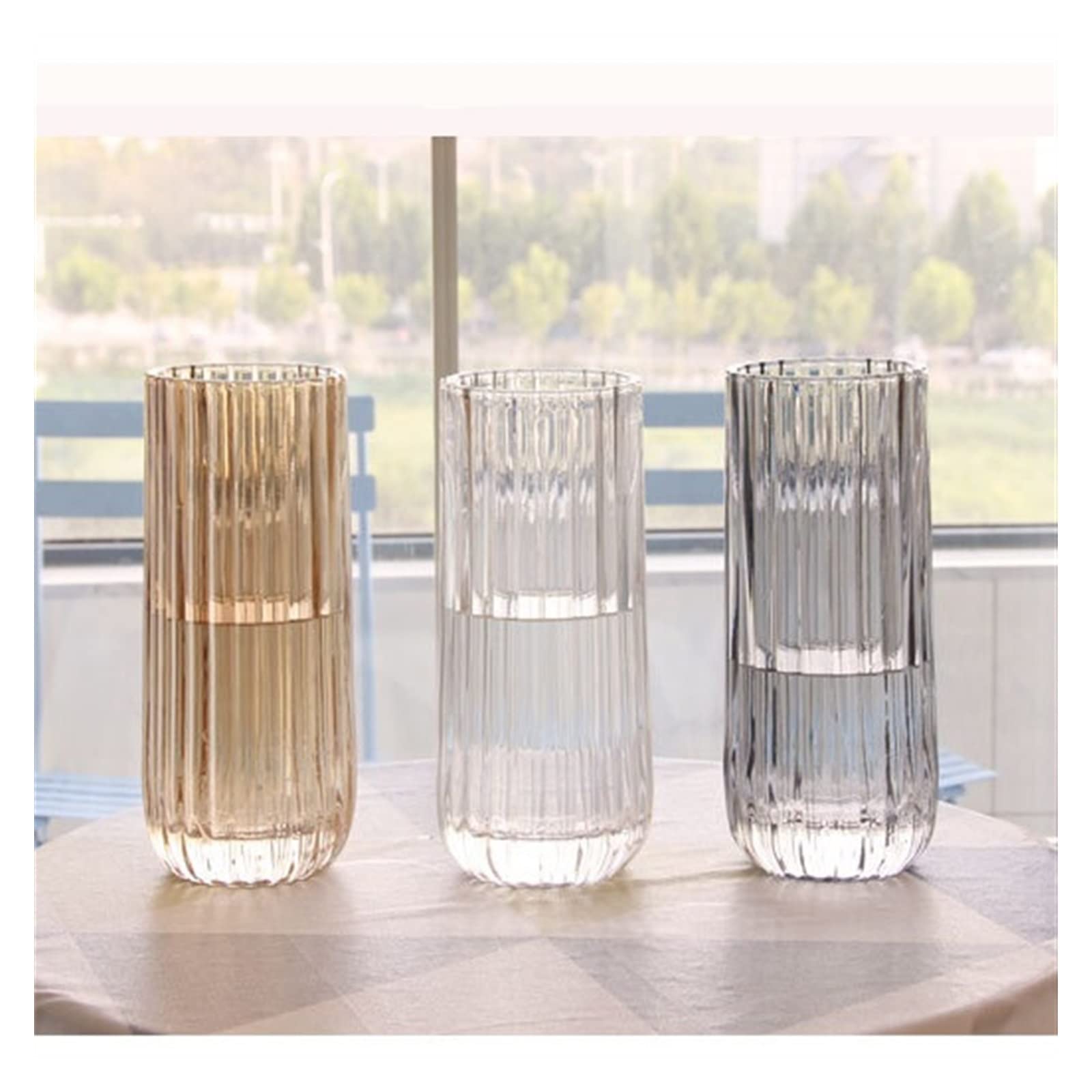 flower vase 1pc Nordic Glass Vase, Transparent Creative Living Room Flower Arrangement Home Decoration(Gris)