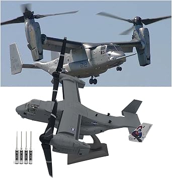 172 Scale V-22 Osprey Military Aircraft Plane Model Helicopter pre-Built diecast Metal Airplane with Display Stand with 4pcs Hex Screw Driver Set Pre-Assembled Collectible for AdultsBlack Tail