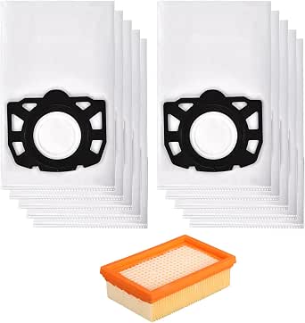 KFI 487 Sacchetti Filtro Per Kärcher WD4/WD5/WD6 - 12 Pezzi, Compatibili Con 2.863-006.0 - Alta Capacità E Resistenza
