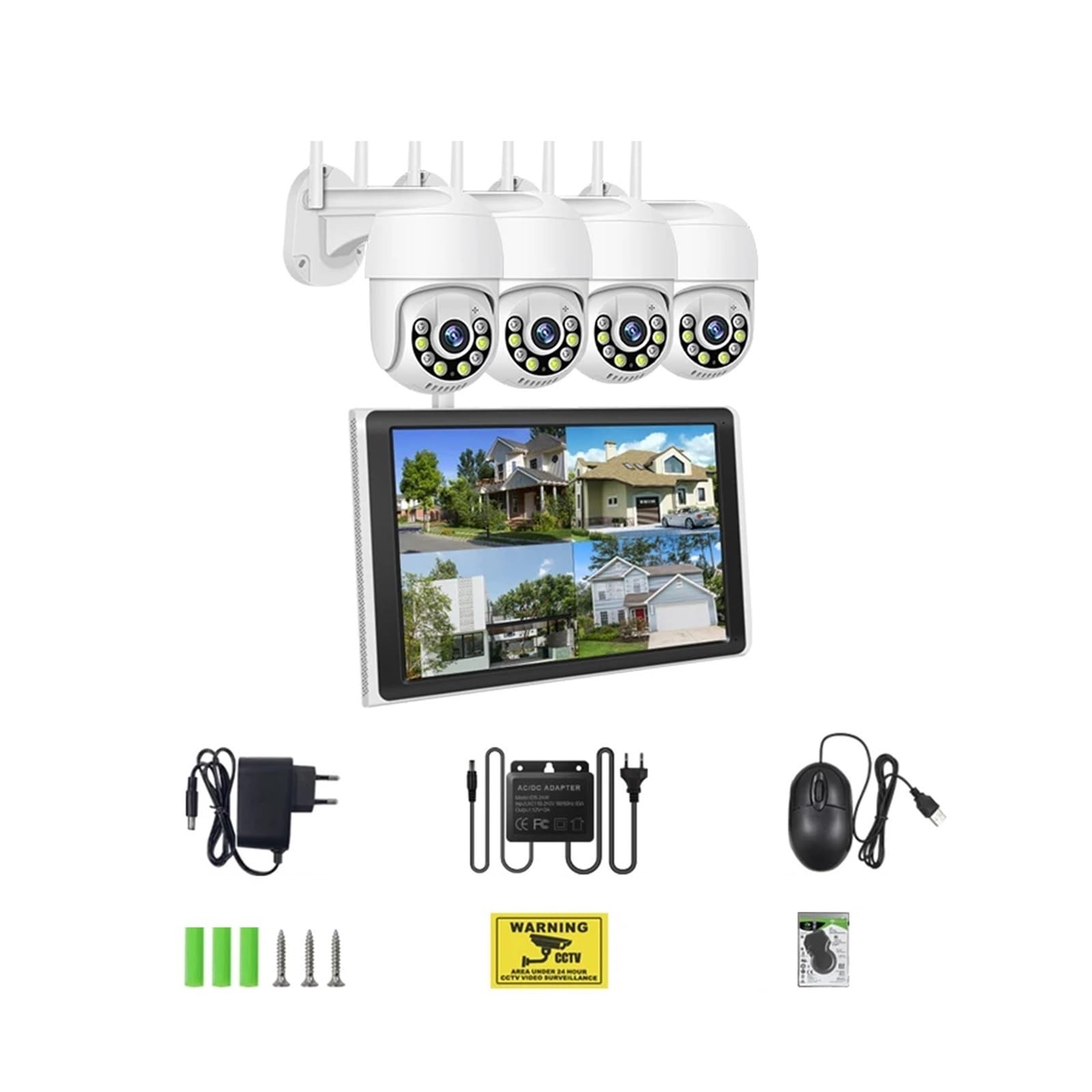 QDVOPHZA 10.1 Inch Monitor 3MP Wireless Surveillance Kit Outdoor WiFi IP PTZ Security Camera System 8CH NVR Kit Home Mornitoring Set(500g,8CH NVR 4 Cams 3MP)