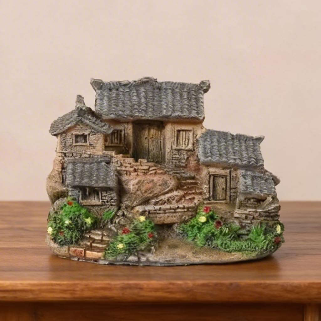 Miniature Village House Showpiece for Home Decor, Resin Old Hut Model, Tabletop Feng Shui Decoration, Small Village Landscape Figurine for Aquarium, Garden & Office Decor-image-9