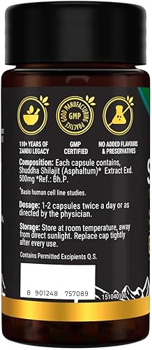 Miniatura 9 de Zandu Cápsulas Shilajit (60 cápsulas) infundidas con bondad de extractos naturales de Shilajit para mejorar la energía y la fuerza en los hombres,