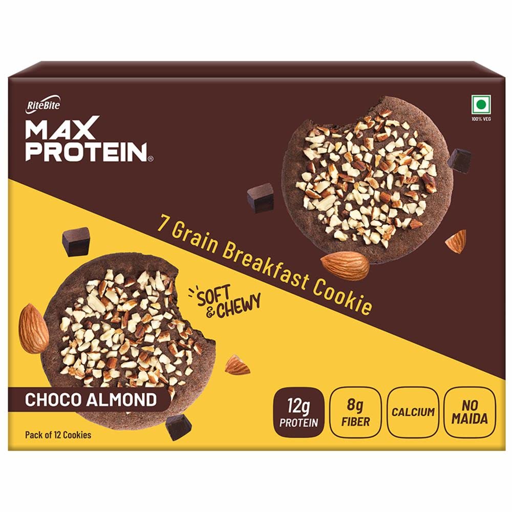 See full amazon price history chart for RiteBite Max Protein Choco Almond Cookies with 12g Protein, 8g Fiber | No Madia, GMO Free, No Preservatives 7 Grain Breakfast Cookies, 60g (Pack of 12) RiteBite Max Protein Choco Almond Cookies with 12g Protein, 8g Fiber | No Madia, GMO Free, No Preservatives 7 Grain Breakfast Cookies, 60g (Pack of 12) (B0BDZKQTMG) Amazon Price History, Amazon Price Tracker