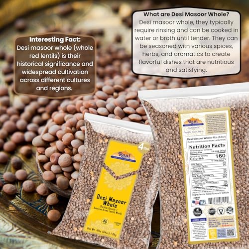 Image of Rani Desi Masoor (Masur) Whole 64oz (4lbs) 1.81kg (aka. Pardina Spanish /American Brown Lentils Whole) Bulk ~ All Natural | Vegan | NON-GMO | Kosher | Gluten Friendly | Product of USA