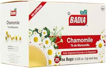 Badia Chamomile Tea, 25 Bags – Soothing Chamomile Flower (Manzanilla) Herbal Tea for Relaxation & Peaceful Moments
