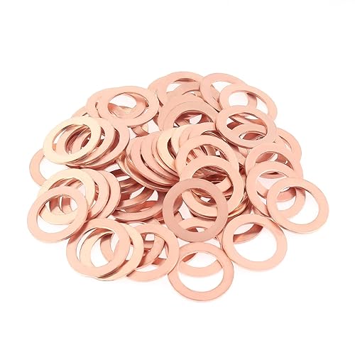 HELIFOUNER 100 arandelas de cobre M12x18x1.0.197 in, arandelas de sellado métricas de cobre, diámetro interior 0.472 in, diámetro exterior 0.709 in,