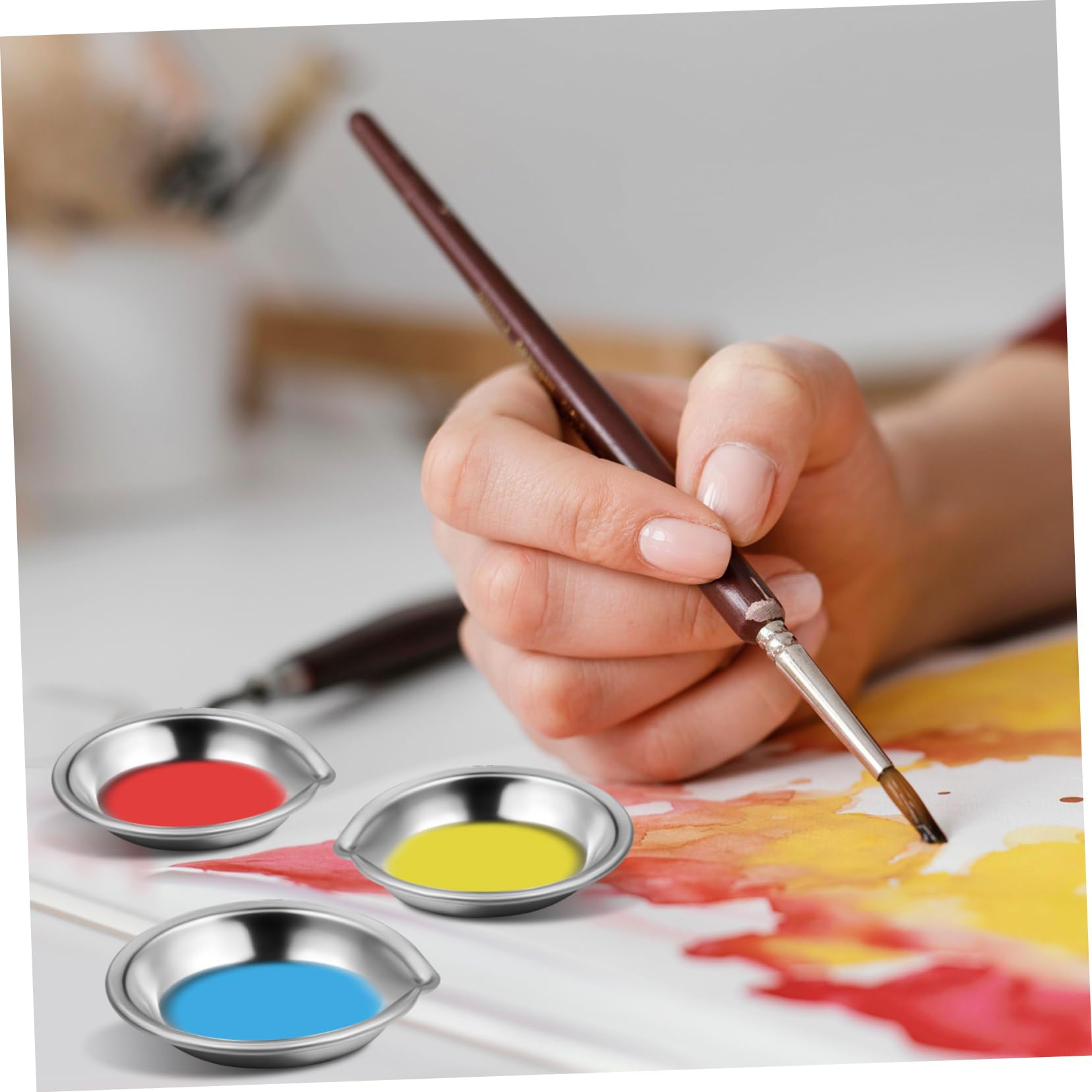 HOMSFOU 5 Sätze Palette Mischbecher Aquarellfarbe Dose Klein Wiederverwendbar Kunst Tabletts Wasser Künstler Farbbecher Aquarell -mischtablett Rostfreier Stahl 18 Stück * 5
