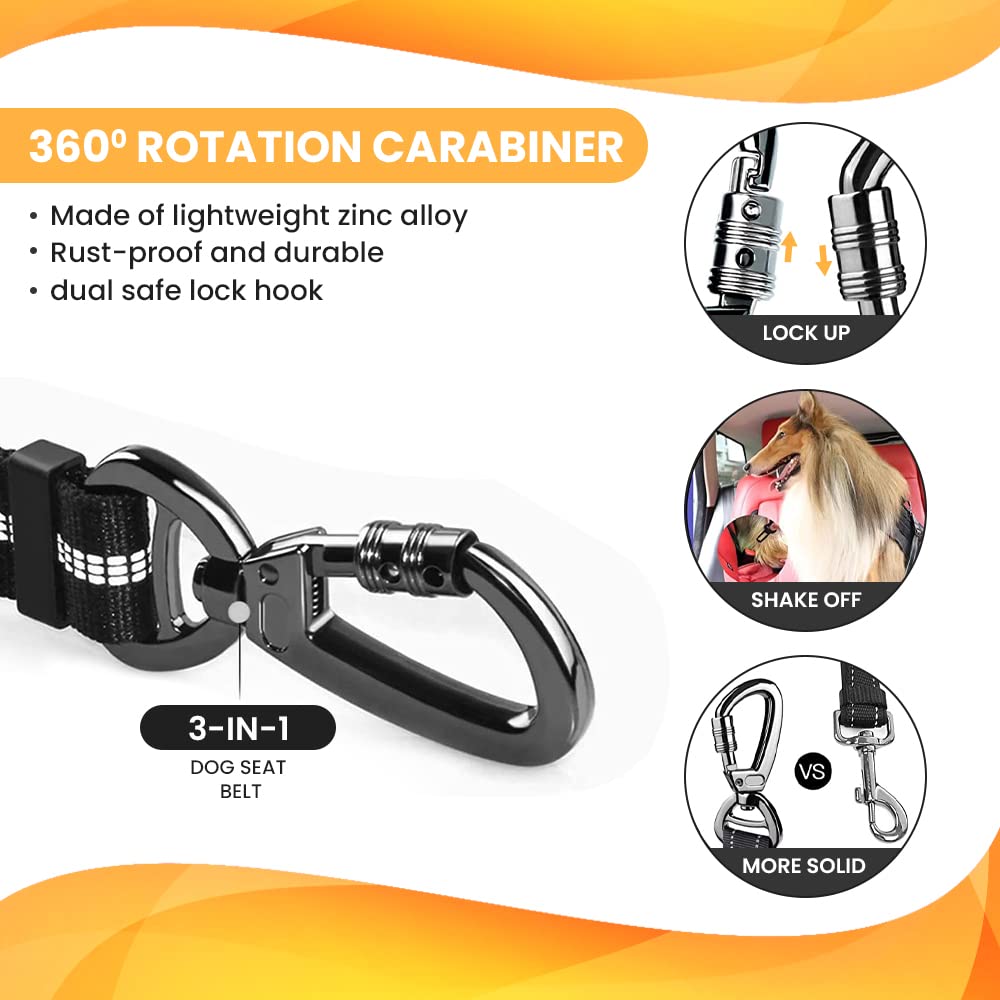 LodBar Cintura di Sicurezza per Cani e Gatti, 2 Pezzi, Regolabile, Guinzaglio Allungabile, Nero, Nylon, 229.99g, Per Cani e Gatti di Taglia Media