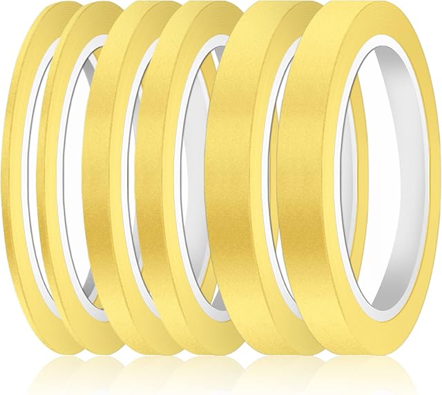 AIEX 6 Rolls Fine Line Tapes, 3/6 / 12 MM Wide Fine line Masking Tape Colored Painters Model Tape Thin for Automotive Car School Office DIY Modelling Projects (Yellow)