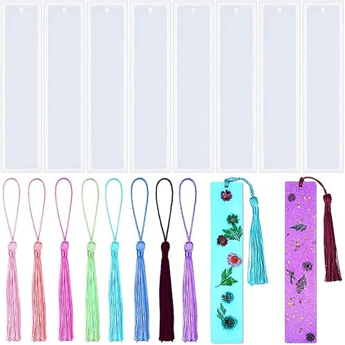 Juego de 16 moldes de resina para marcapáginas que incluye 8 marcadores rectangulares, kit de moldes de silicona para fundición de resina epoxi, 8