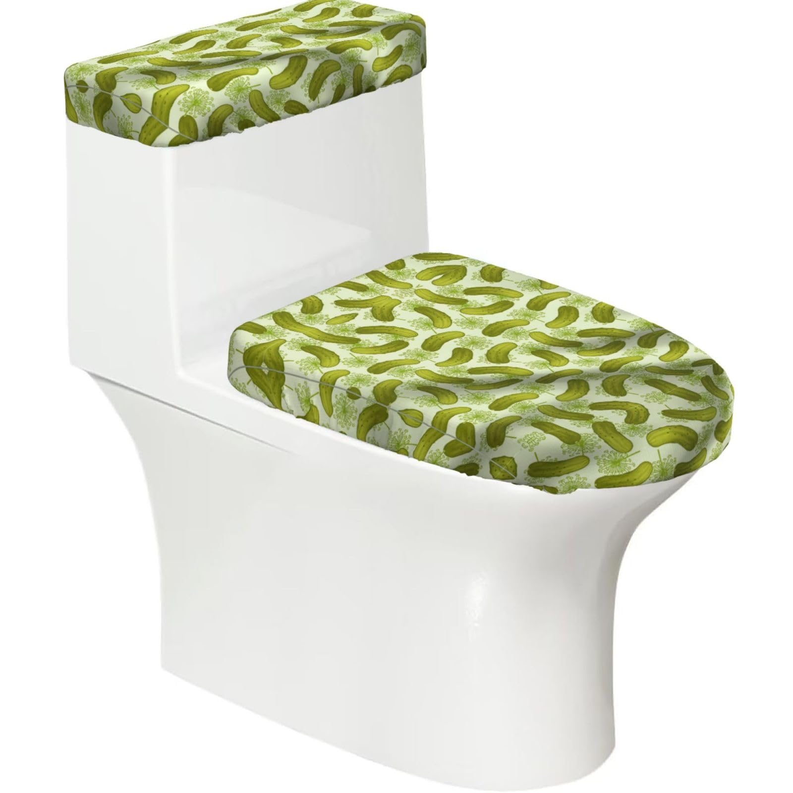 Sushi Dill Pickles Printed Toilet Tank and Lid Cover Set of 2 for Most Bathrooms, Fits Elongated Round Toilets