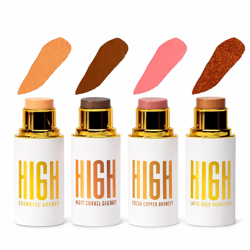 Copper Contour Collection – Set with Light Bronzer, Hot Coral Blush, Cocoa Copper Bronzer & Latte Gold Highlighter Vegan,Luxury Contour Collection -High Cosmetic Agency