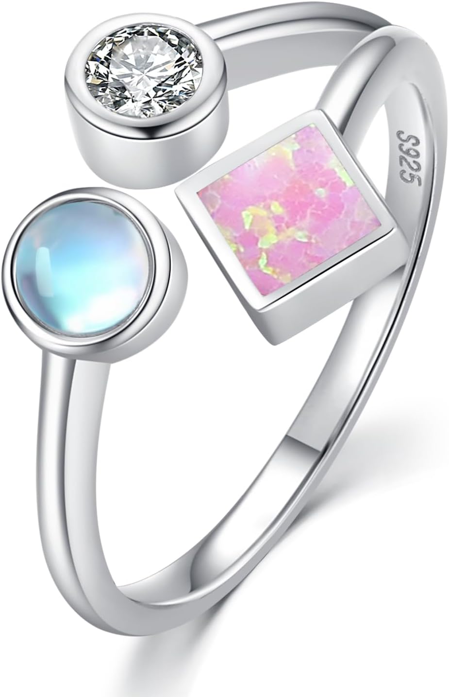 CUOKA MIRACLE 3 IN 1 Rings for Women 925 Sterling Silver Moonstone Opal Ring Adjustable Open Ring Anniversary Jewelry Gift for Wife Mom