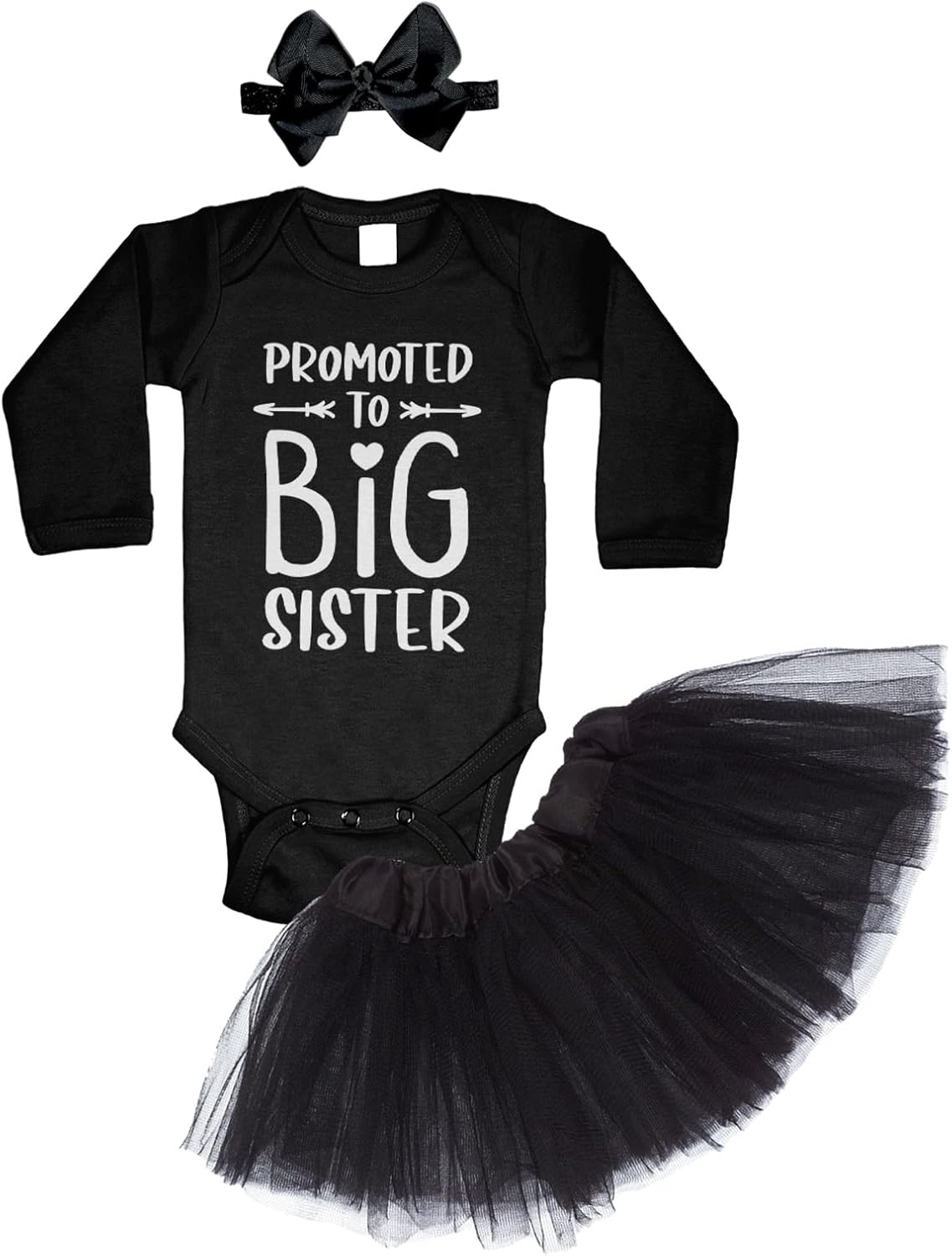 Haase Unlimited Promoted To Big Sister - Baby Announcement Baby Bodysuit + Tutu Skirt + Bow Headband Set