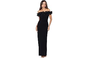 Xscape Long Off-the-Shoulder Embroidered Gown