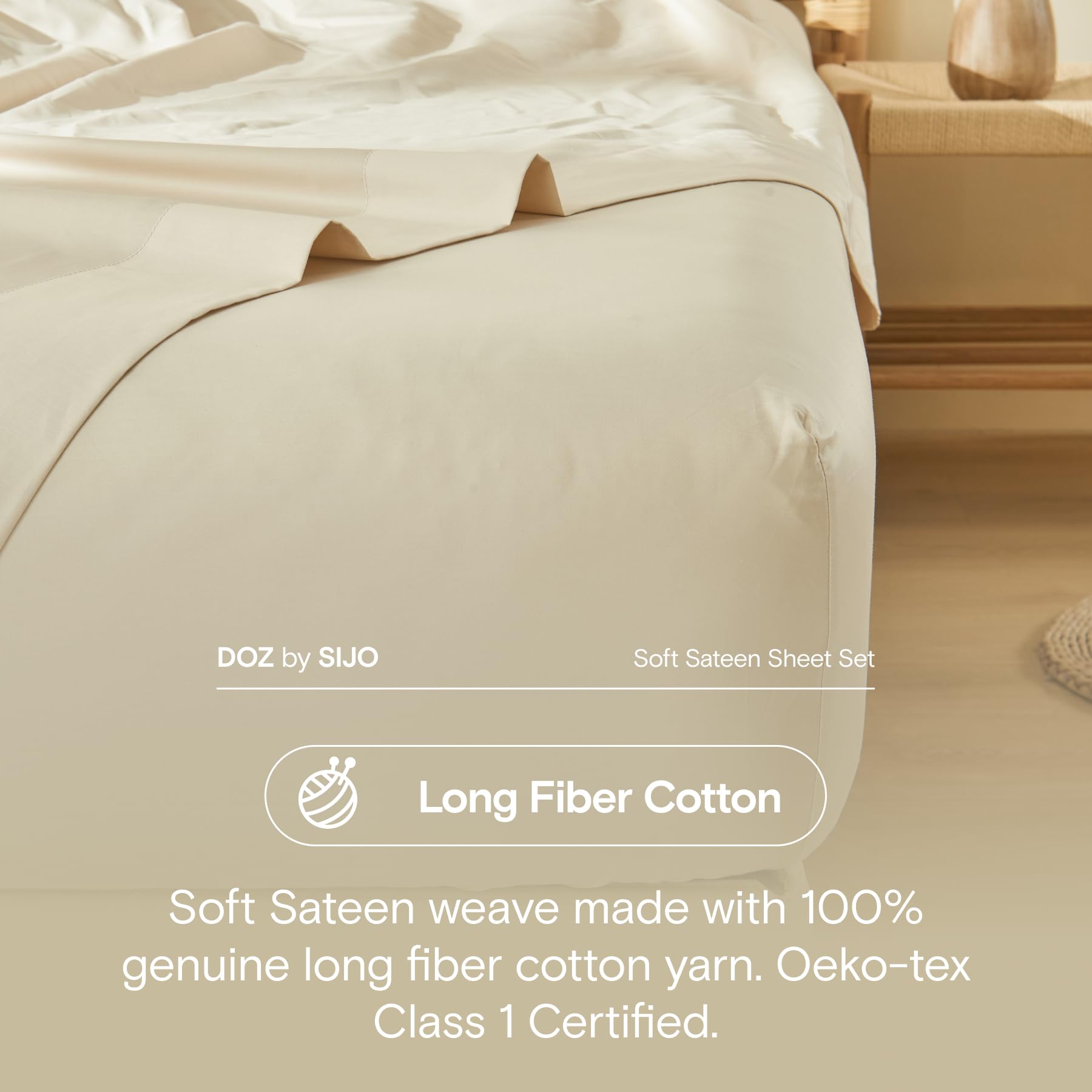 DOZ 100% Long Staple Cotton Duvet Cover Set, Soft Sateen Weave, Smooth, Breathable, Hotel Comfort, 106