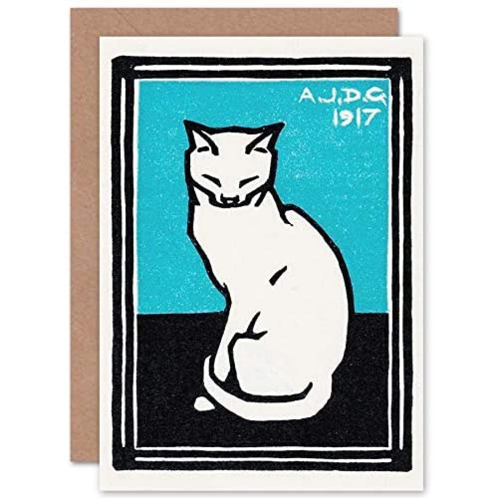 Wee Blue Coo Sitting Cat Julie de Graag Greeting Card With Envelope Inside Premium Quality