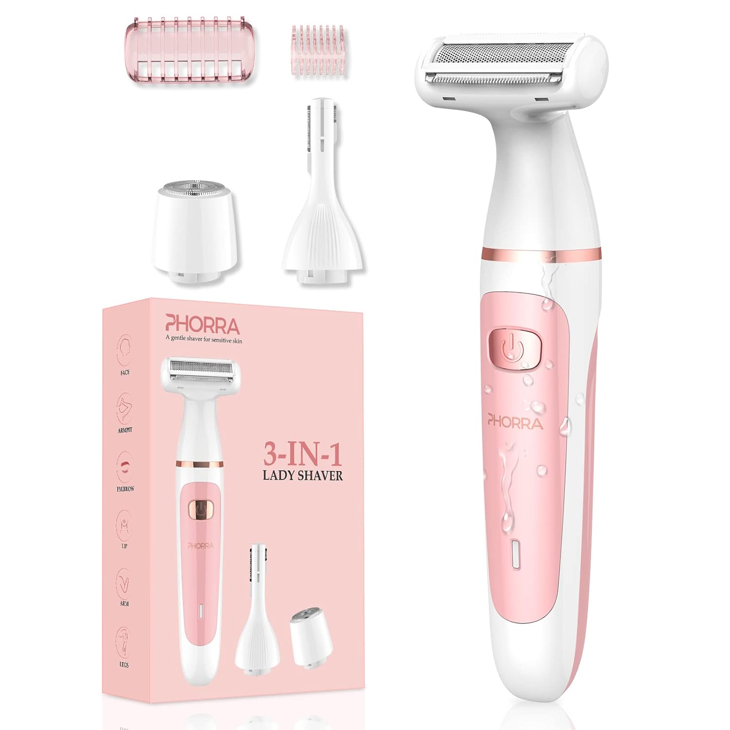 PHORRA Electric Razors for Women, 3 in 1 Hair Removal for Women, Shaver