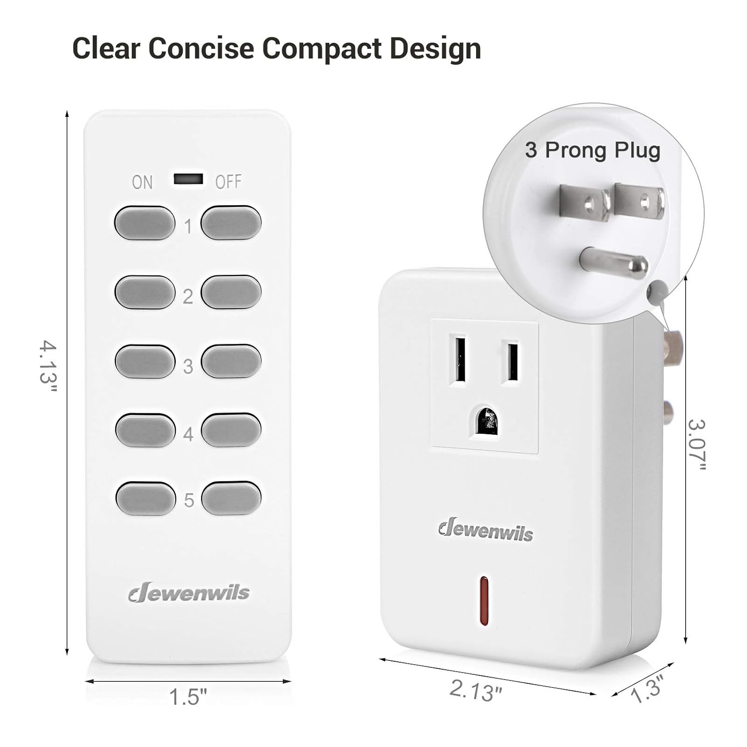 DEWENWILS Remote Control Outlet Plug Wireless On Off Power Switch, Programmable Remote Light Switch Kit, 100ft RF Range, Compact Design, ETL Listed, White (2 Remotes + 5 Outlets Set) - - 