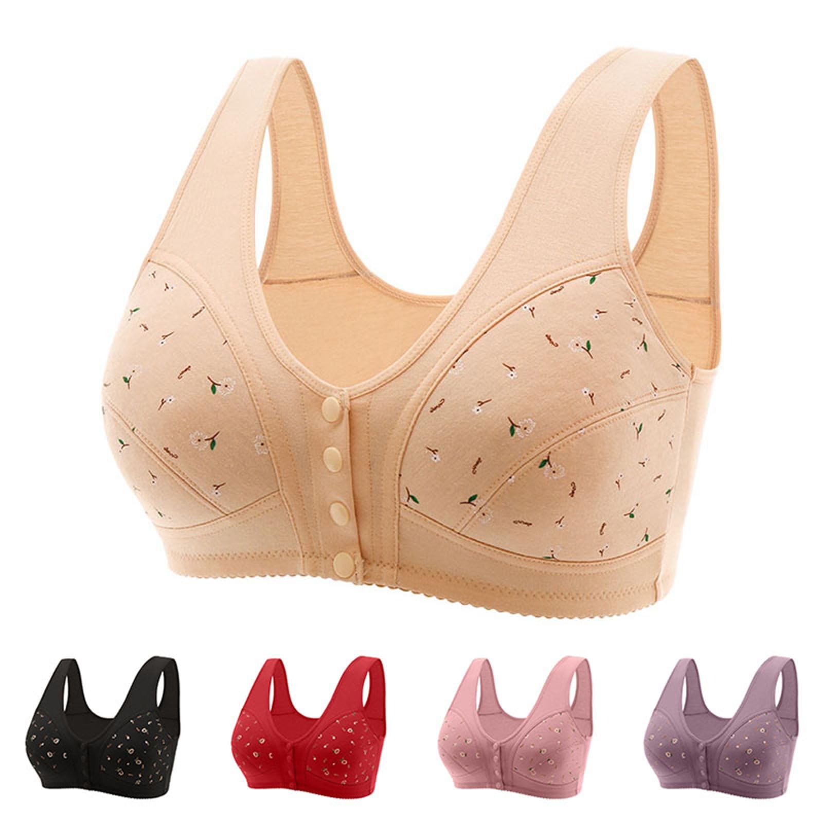 Daisy Bras for Older Women Front Closure Convenient Everyday Bras Mid Buttons Comfortable No Underwire Gathering Bras 6X-Large 1-beige