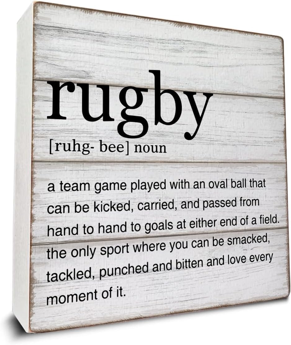 Rugby Definition Box Sign 5x5 Inch Rustic Wood Desk Decor
