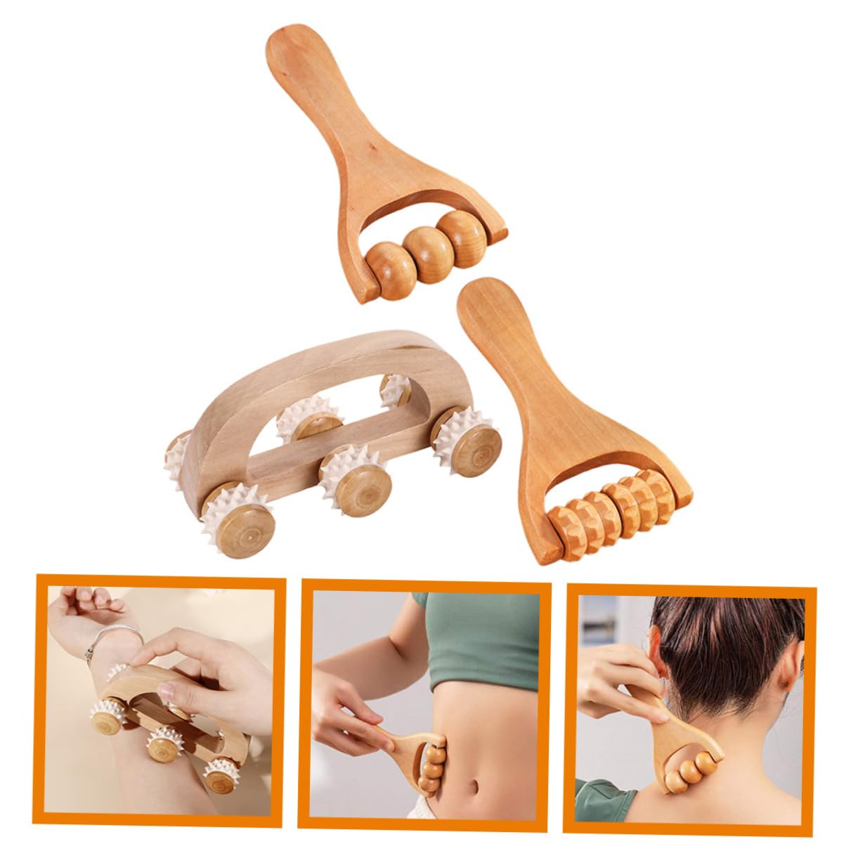 VALICLUD 2 Set Set Massaggiatore Bob A Mano Massaggiatore Portatile Kit Massaggiante Per Gamba Collo Di Massaggio Portatile Muscolo Di Legno 3 Pezzi * 2