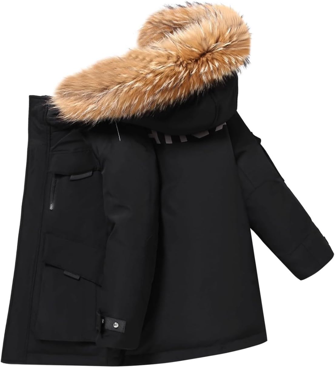 Boys Puffer Parka Coats Faux-Fur Hood Winter Insulated Down Jackets Kids Thick Warm Outdoor Hiking Puffer Outwear