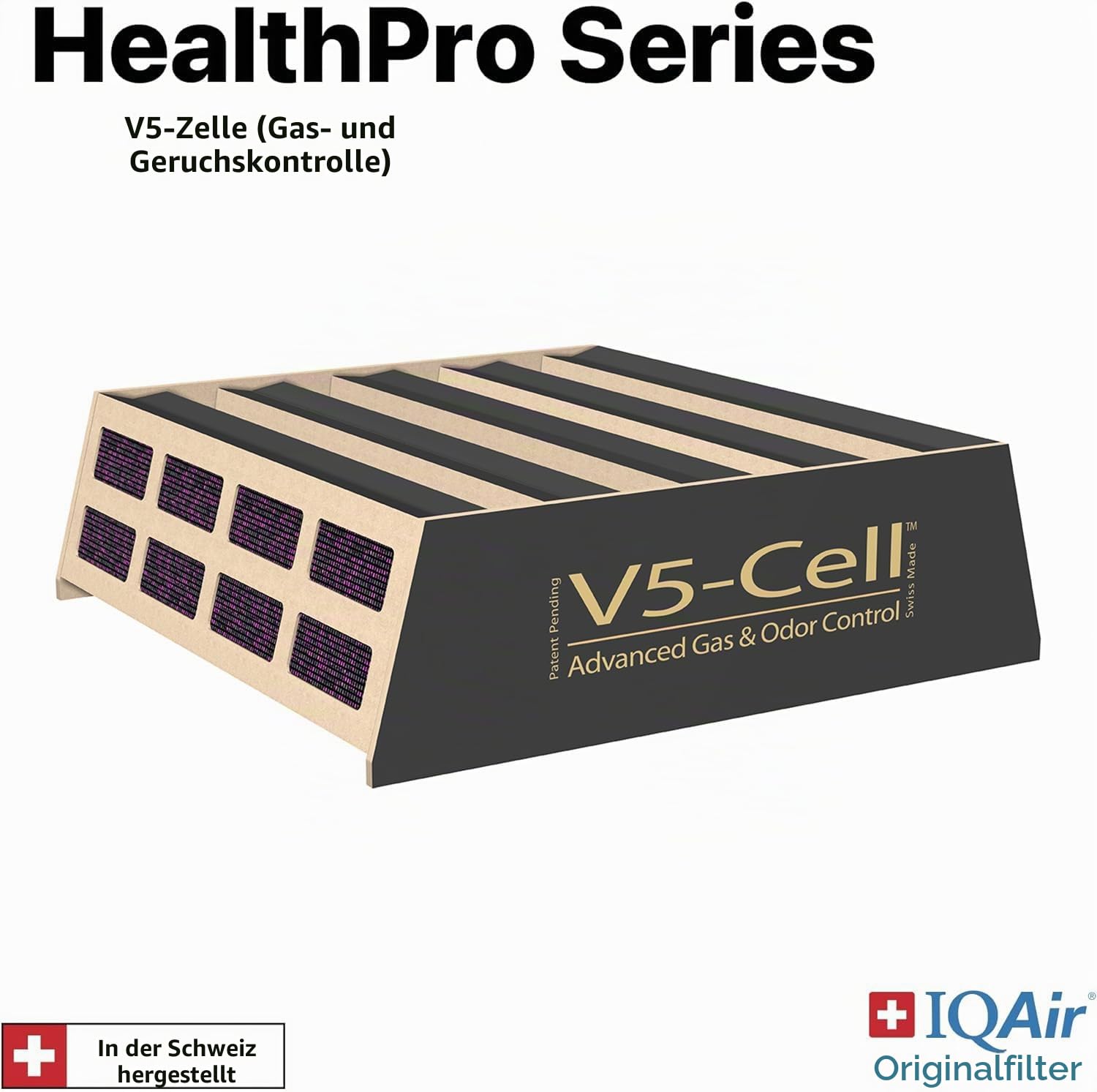 IQAir V5 Cell Filter Ersatzfilter für HealthPro 250 & XE – Aktivkohle Gas- & Geruchsfilter gegen VOC, Rauch, Gerüche & Chemikalien – langlebig bis 2 Jahre – Original Luftreiniger Filter