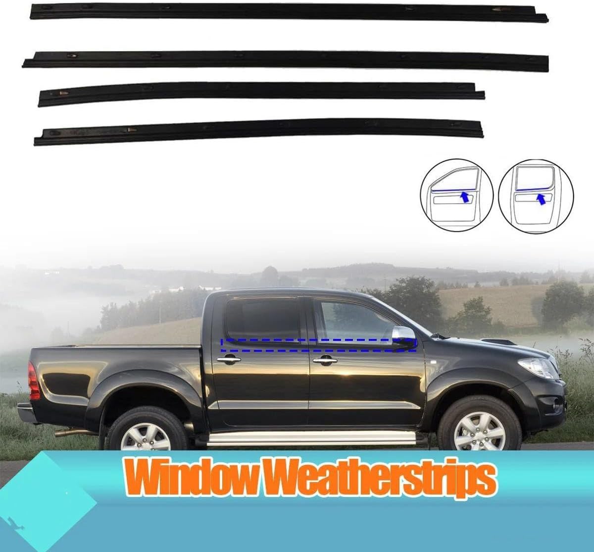 カーウィンドウモールディングトリム 4PCS インナーウィンドウ ゴム製ウェザーストリップ ドアストリップ シーリングベルト に適合