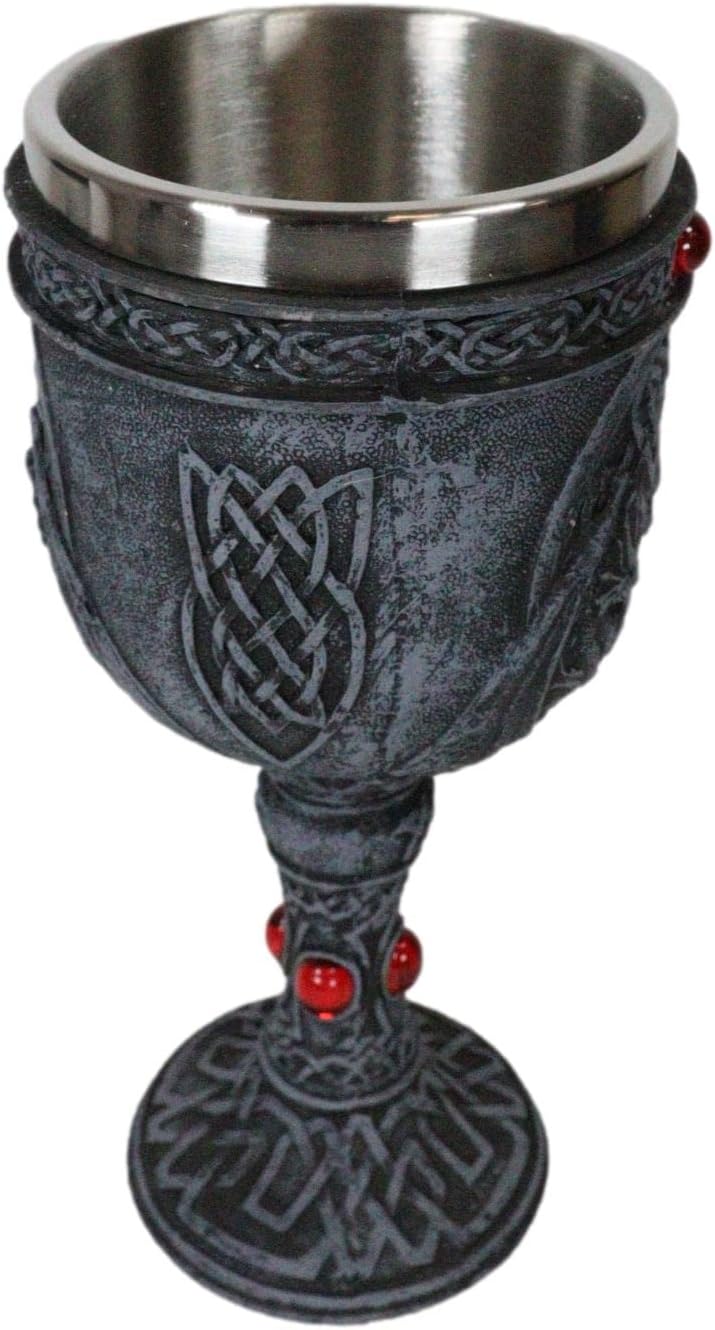 Ebros Ancient Celtic Knotwork Double Dragons Protecting Blood Vial Wine Goblet Chalice Cup 6oz Gothic Dungeons And Dragons Medieval Elixir Of Life Party Prop Decor