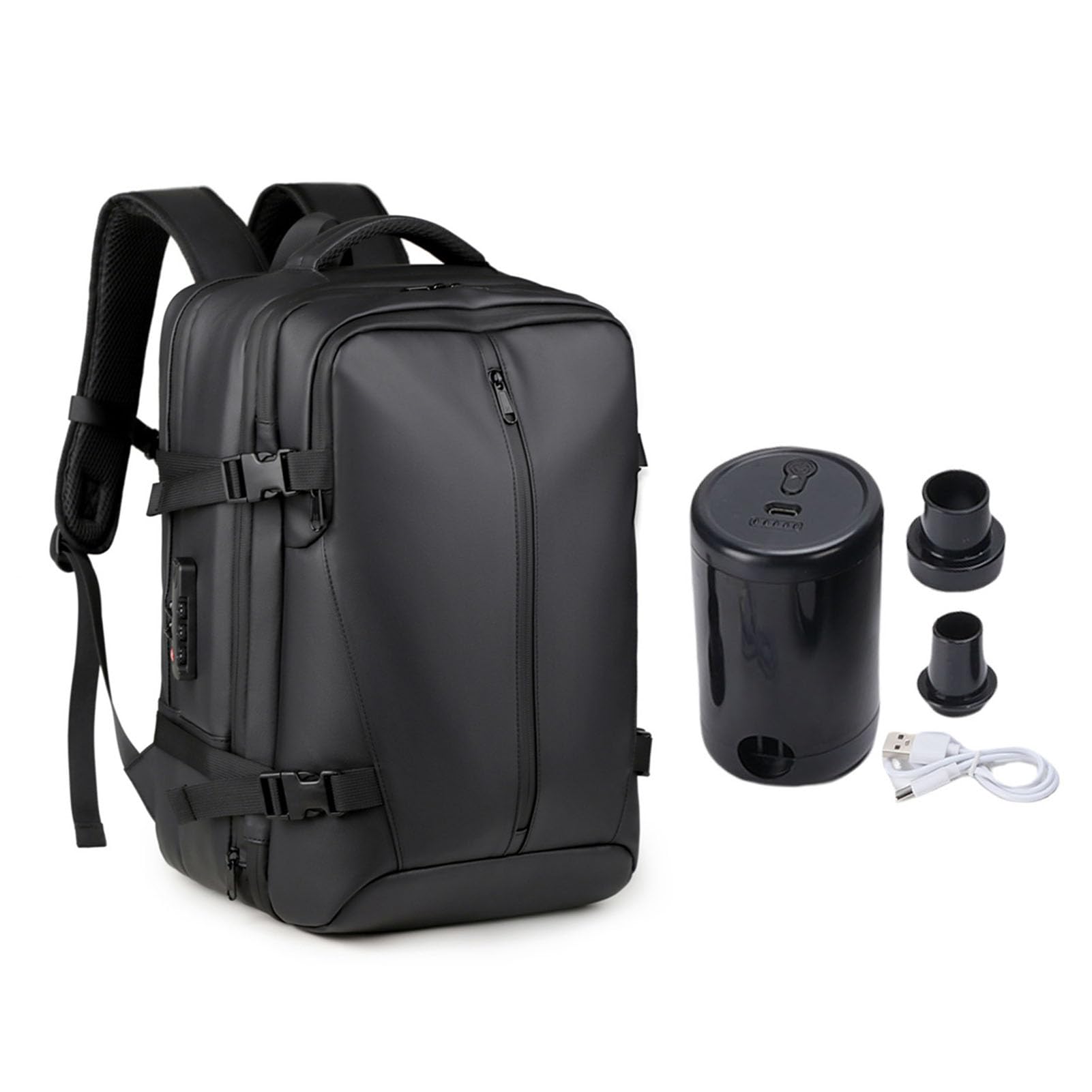 Bewinner Vakuum-Rucksack, Reise-Kompressionsrucksack, Erweiterbar auf 36–55 L, mit Integrierter Elektrischer Pumpe, Diebstahlschutz, Trocken- und Nasstrennung, Passend für 17,3-Zoll-Laptops, für