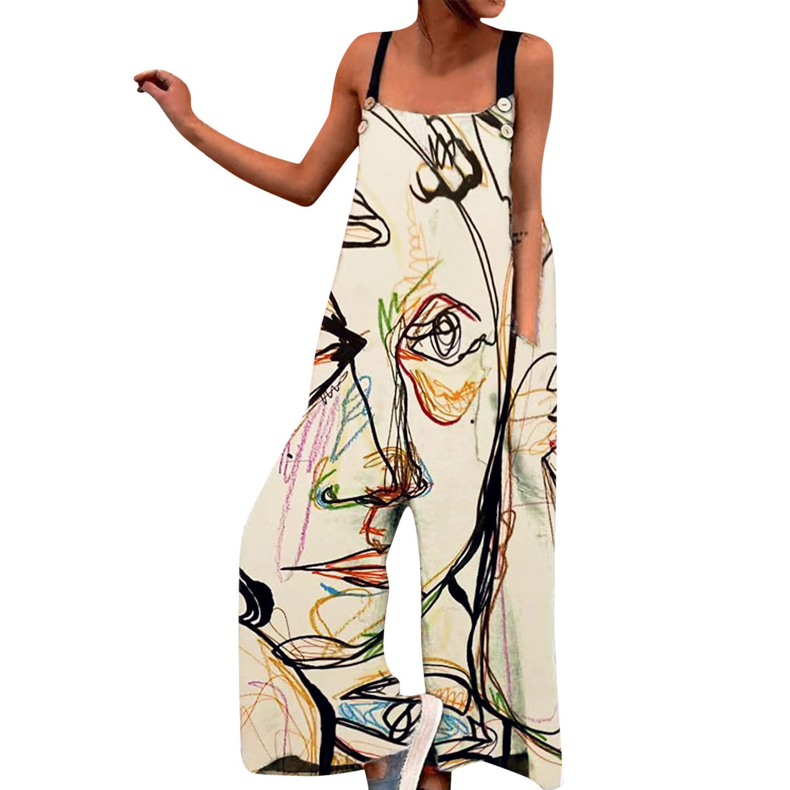 Sunnyuk Mono Mujer Verano Monos de Vestir Verano Talla Grande Peto Sin Mangas Pantalones Anchos de Rectos Casuales Jumpsuits Elegante Largo 2023 Mono Color Sólido Playsuit Fiesta de Noche