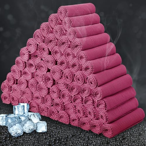Honoson 60 Pcs Cooling Towel Bulk - 47"x12" Neck & Face Cool Chilly Towels Microfiber Breathable Sport Sweat Rag for Gym, Yoga, Travel, Camping, Running, Outdoor (Pink) by Honoson - Used condition - US$37.99