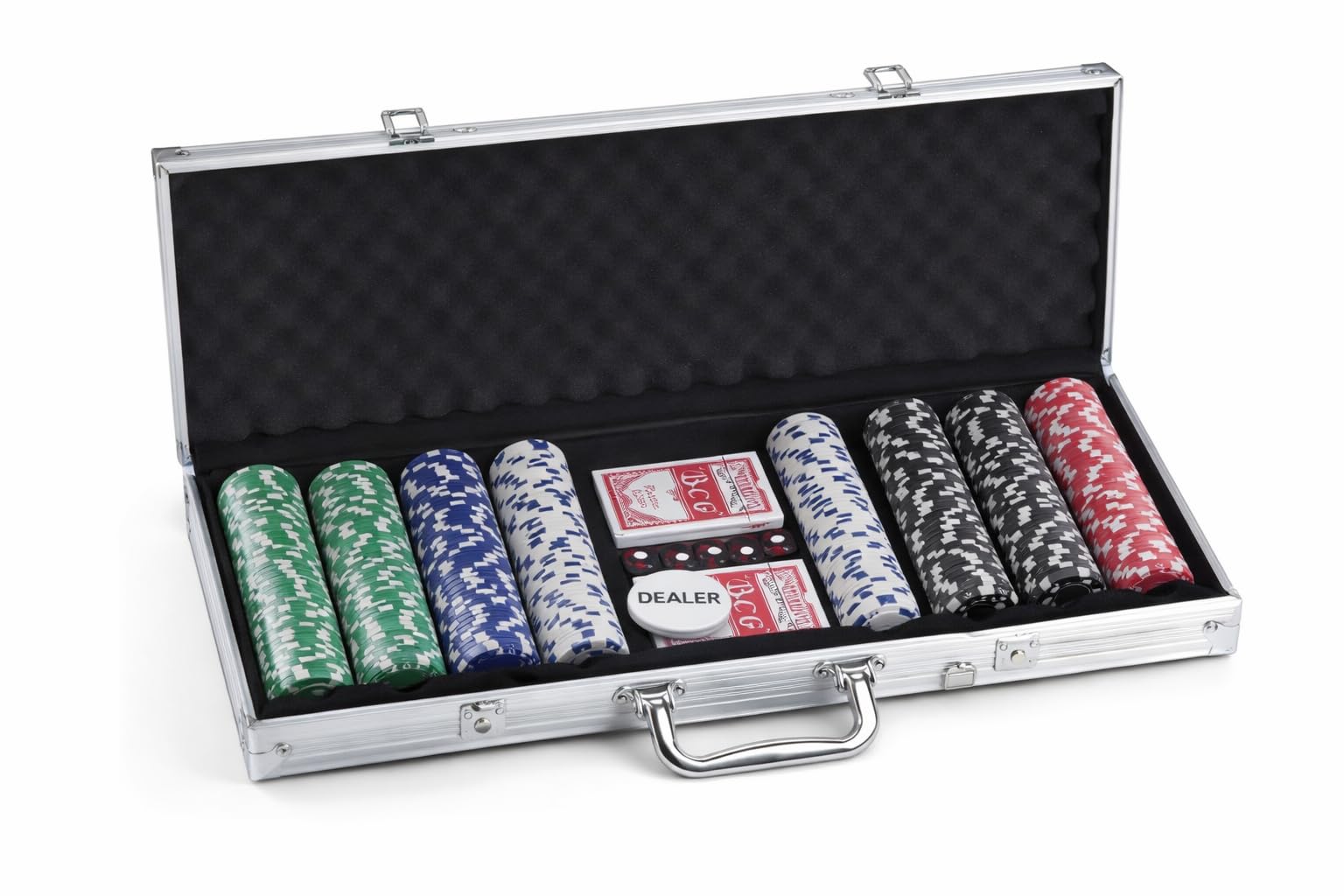 Alex Bog Set de Póker Profesional 500 Fichas con Maletín de Aluminio – Juego de Poker Completo con 2 Barajas y Botón Dealer – Fichas Estilo Casino para Texas Holdem