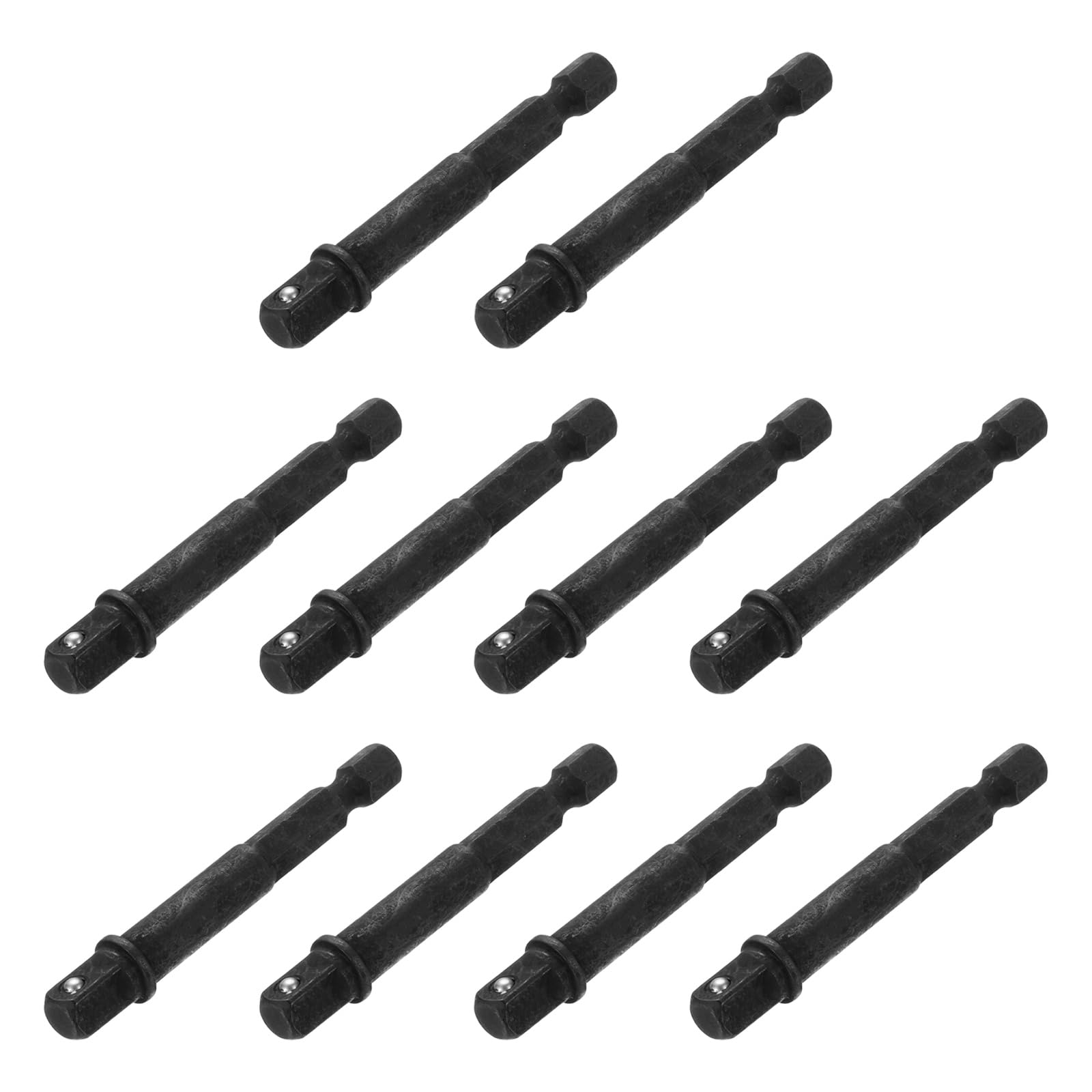 sourcing map 10pcs Impact Socket Adapter 1/4" Square Drive 1/4" Hex Shank 2.6" Long Extension Bit for Axle Nut Driver Drill Socket Sets, Black