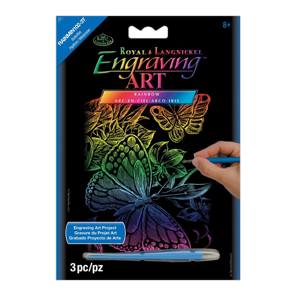 ROYALBrush Mini Rainbow Foil Engraving Art Kit 3 Pieces – Butterflies, Multicolored, 12,5x17,5cm