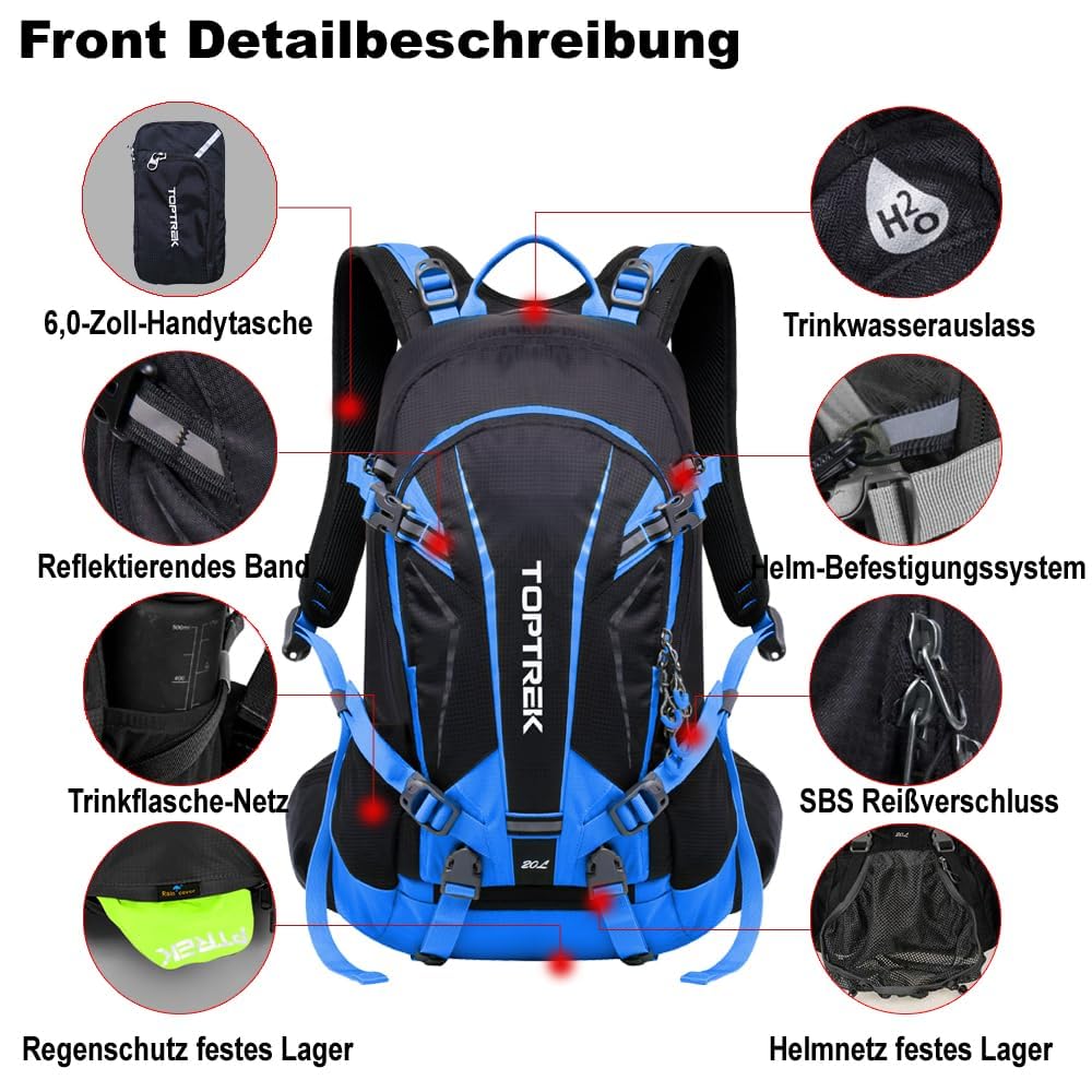 toptrek Mochila de ciclismo impermeable de 20 L, ultraligera para hombre y mujer, con protección contra la lluvia y cubierta para casco, mochilas Mountainike MTB