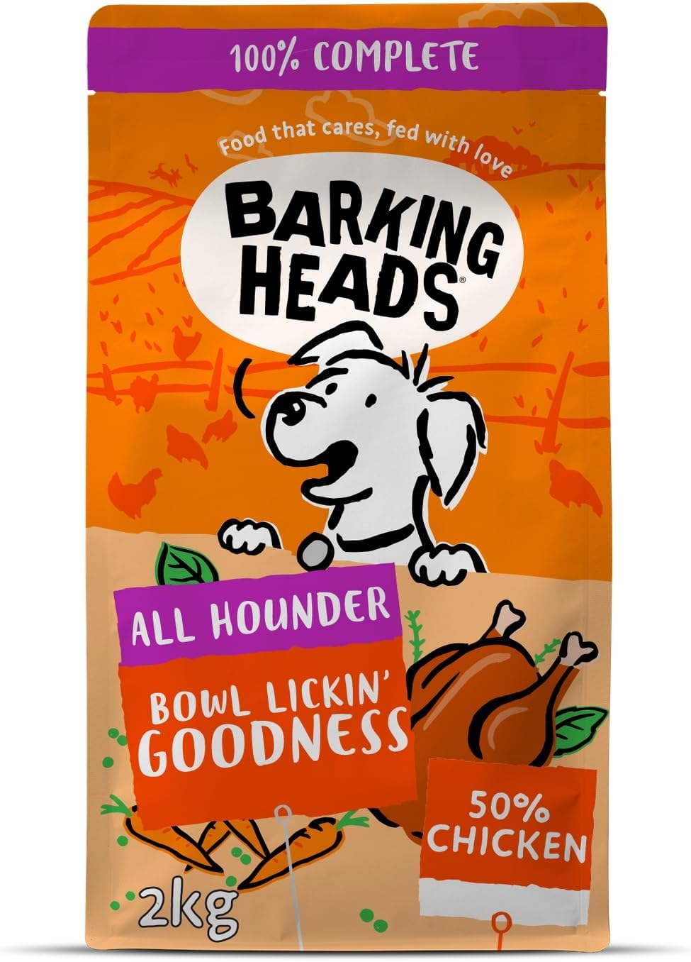 Barking Heads Complete Dry Dog Food 2kg - Adult All Hounder Bowl Lickin' Goodness Chicken - Natural Everyday Immunity & Vitality - Vet Approved