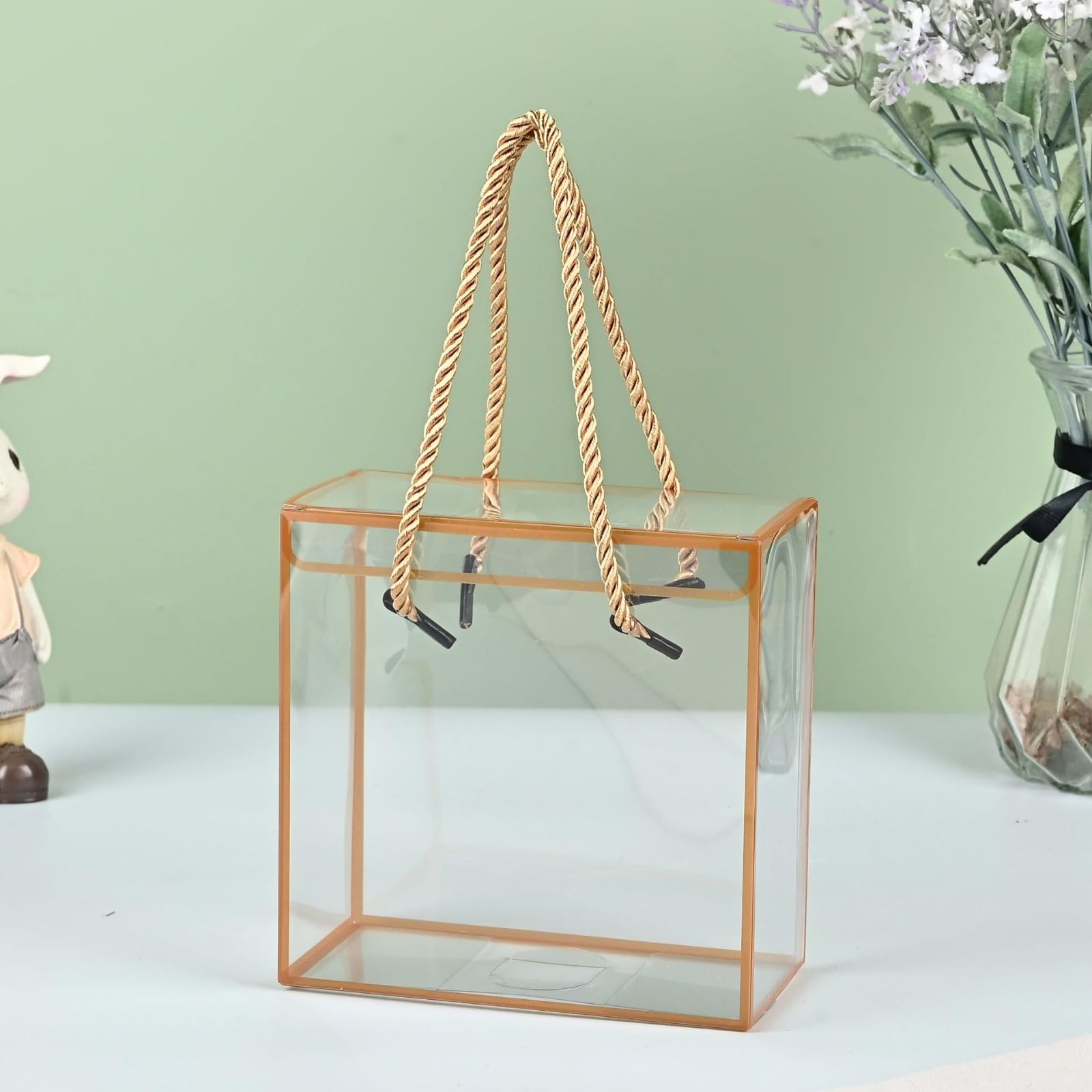 SATYAM KRAFT 6 Pcs Transparent Gift Goodie Boxes Packaging Hamper Boxes for Wedding Return Gifts, Valentine Gifting for Him/Her & Festive, Birthday Celebration, Baby Shower (Golden, 25 x 25 cm)