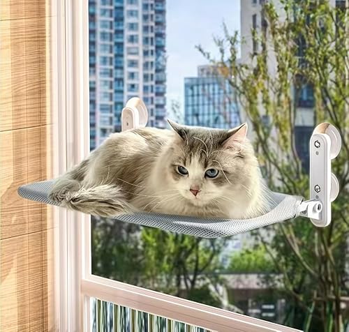 猫 窓用ハンモック 窓猫ベッド ネコ 寝床 ペット用品 通気性 窓取り付け 組立簡単 窓 ベット 洗える 窓取り付け 折り畳み式 強力吸盤式 四季兼用 吸盤式 ペットベッド ねこベッド 耐荷重15kg (30*52,グレー)