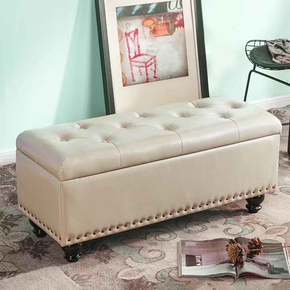 Tabouret de rangement avec coussin en mousse pour canapé beige
